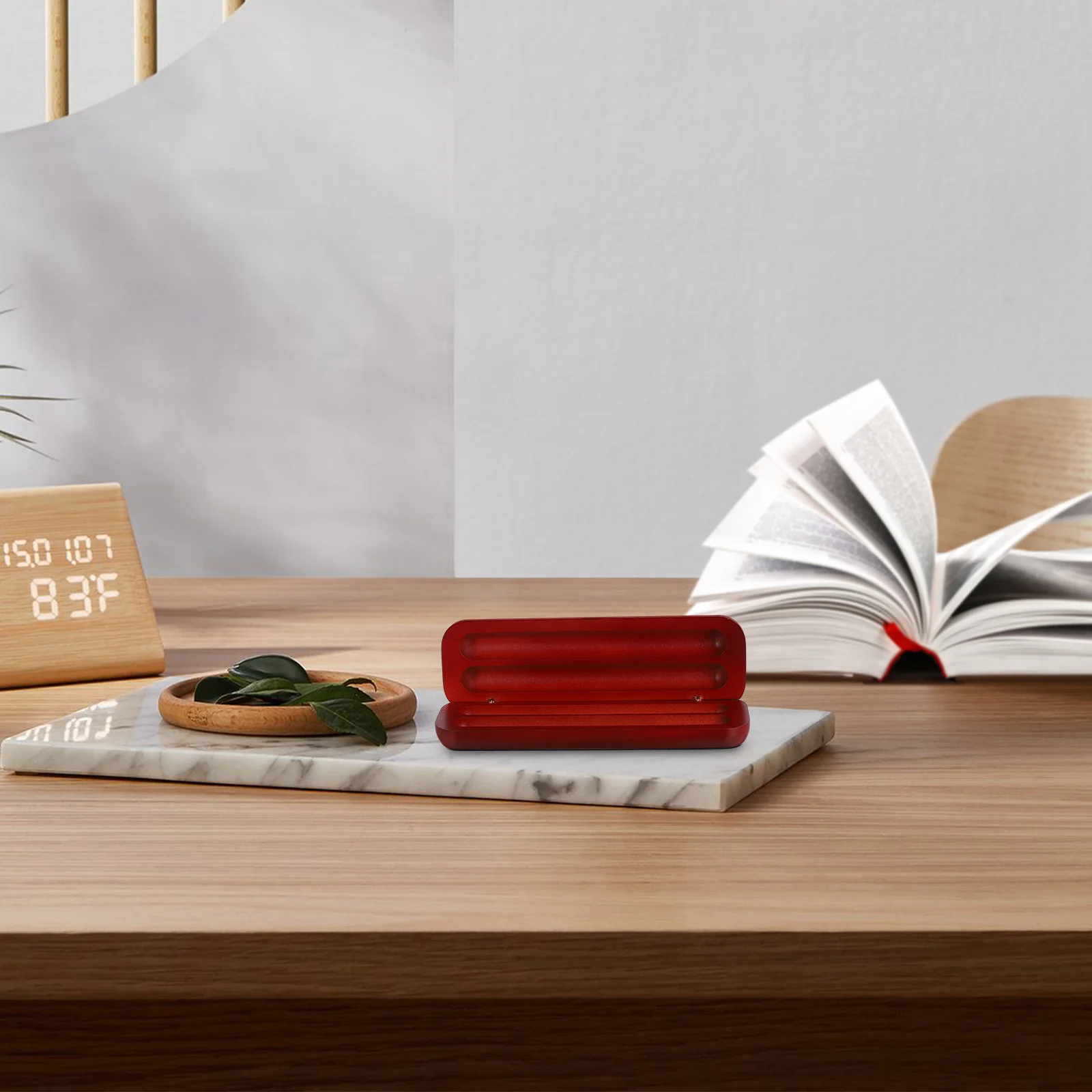 

Wooden Pen Box Dual Slots Rich Red Finish Wood Elegant Desk Accessory for Collectors and Professionals