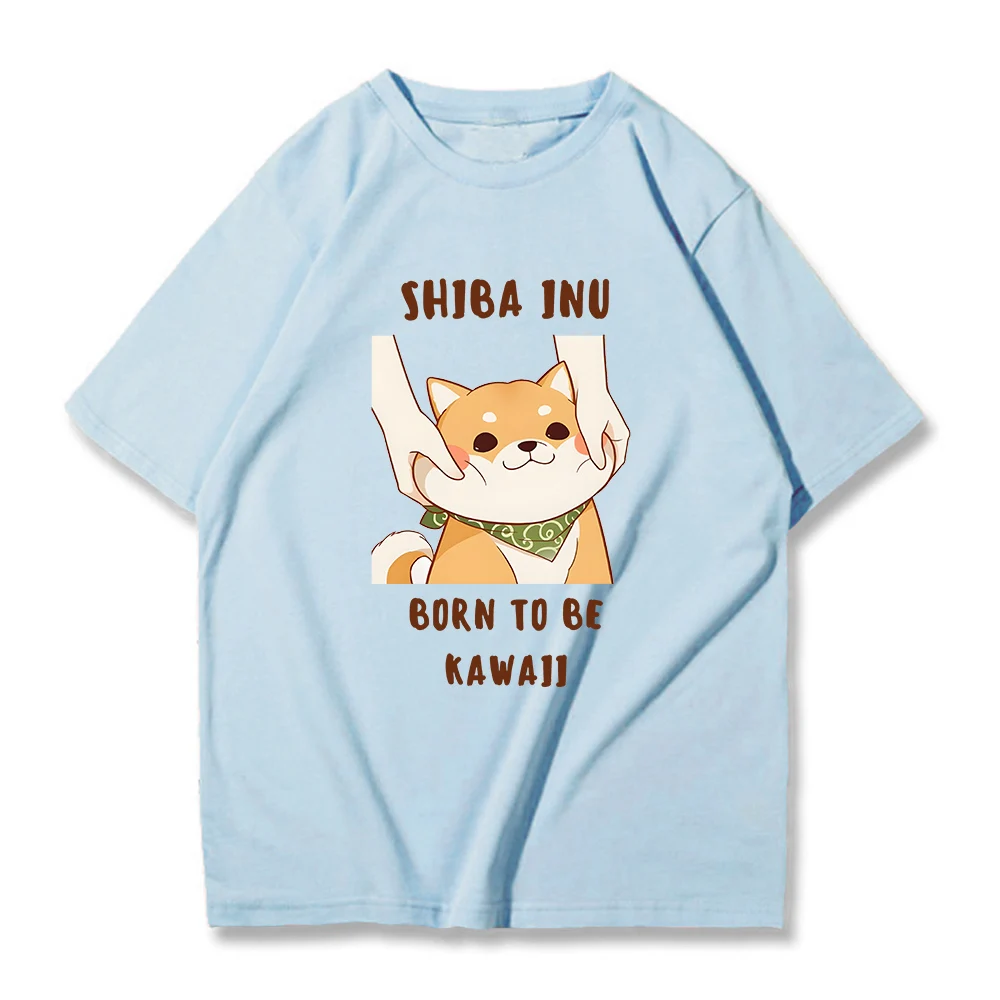 Shiba Inu Dog t shirt Kawaii Cartoon Print Tshirts Girls Clothes Summer Short Sleeve Tops 100% Cotton Tees Women Oversized Shirt