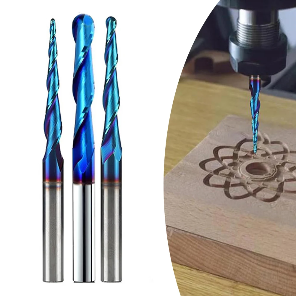 

2-Flute Tapered Ball Nose End Mills Carbide Cutter Wood Router Bit 6.35mm Shank For Power Tools Router Bits