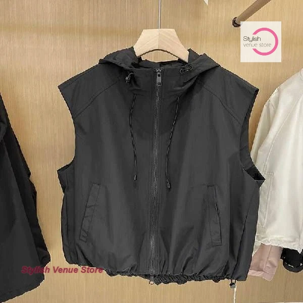 

French fashion solid color temperament advanced feeling slim sleeveless vest female spring new vest hooded Joker tank top
