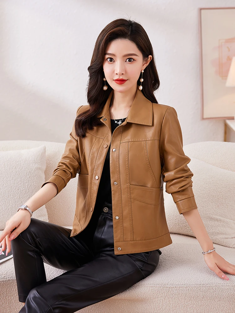 

Женская куртка из натуральной кожи Ning, корейская версия, весна-осень 2025, новая, маленький размер, универсальная, из овчины