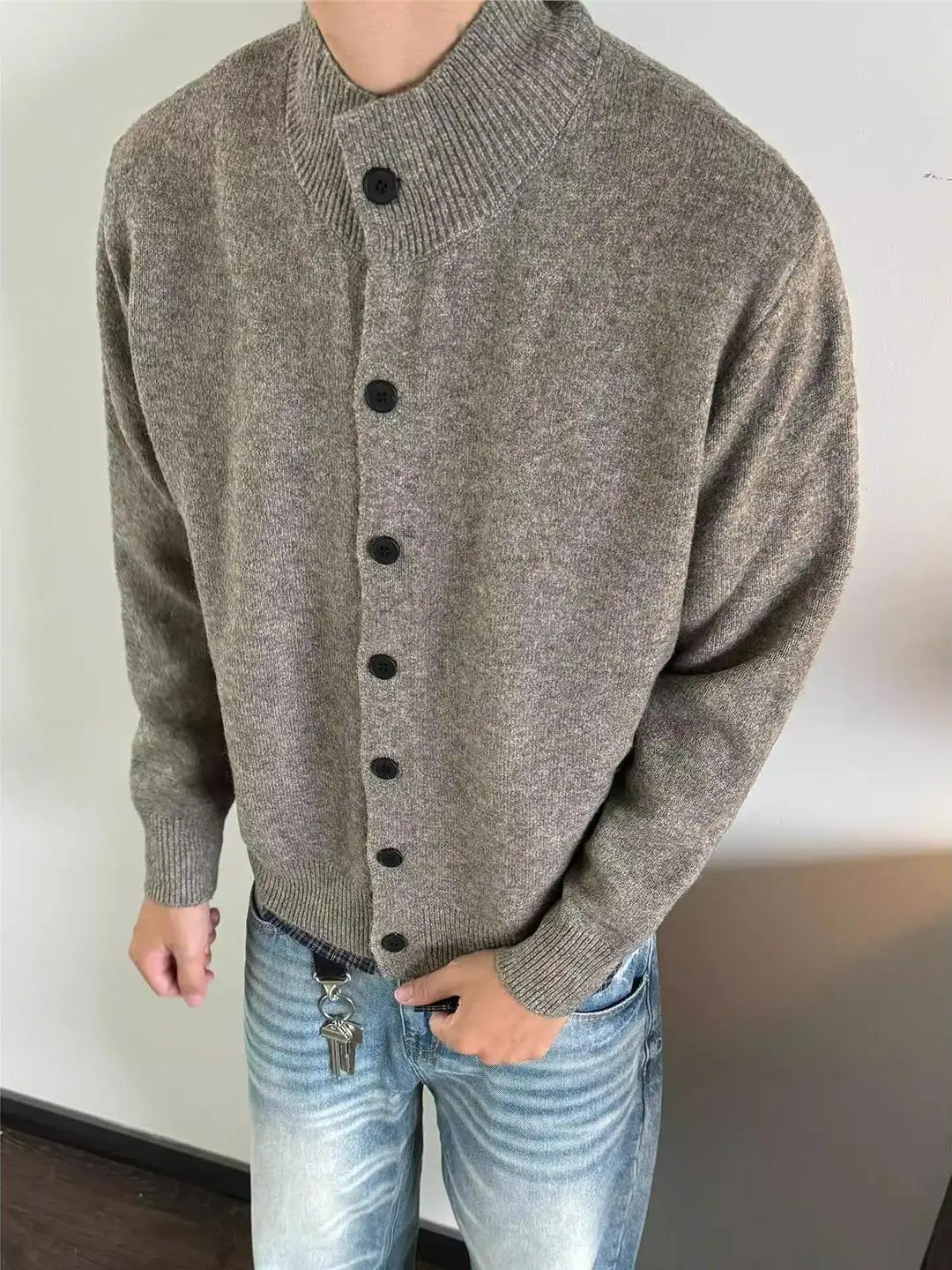 

Korean Sle Loose Knitted Open Cardigan Sweater Men Women Autumn Winter New Faion Brand Casual Outerwear f High Collar