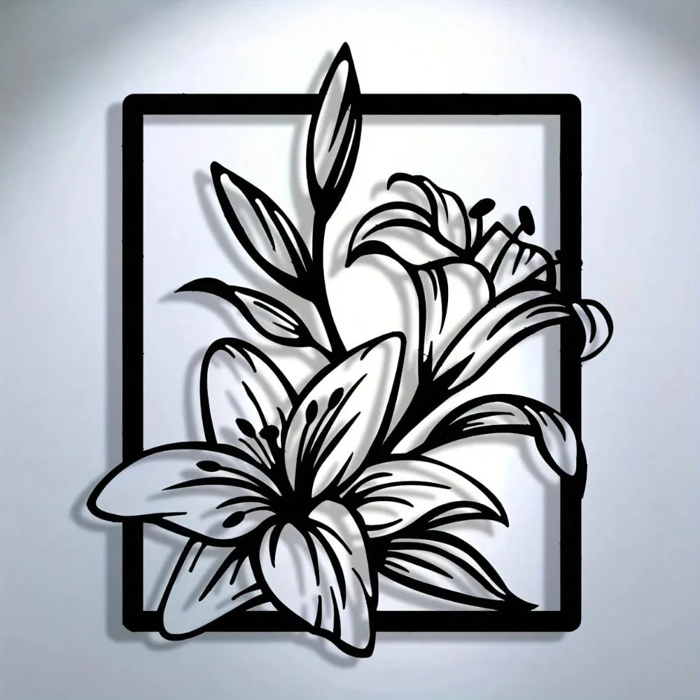 CIFBUY Iron Wall Decor Lily Flower Metal Art Home Office Garden Indoor Outdoor Wall Art Sculpture Gift