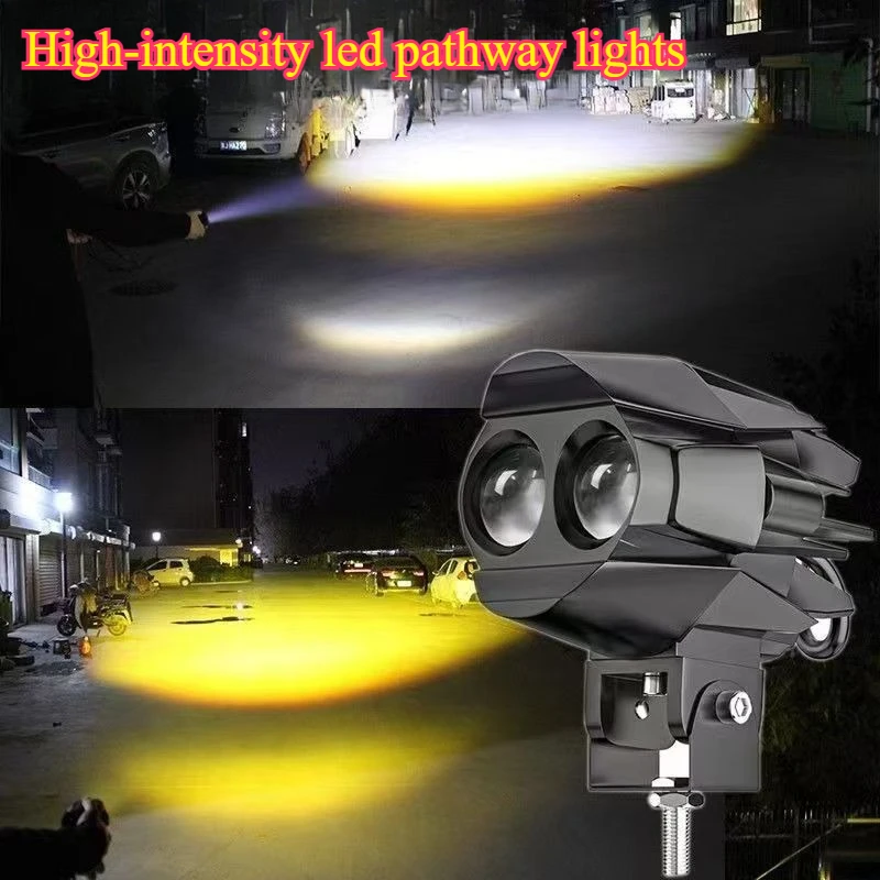 Waterproof Motorcycle LED Lens Driving Spotlight High Low Beam, Universal External Auxiliary Headlight for Scooter Complete Set