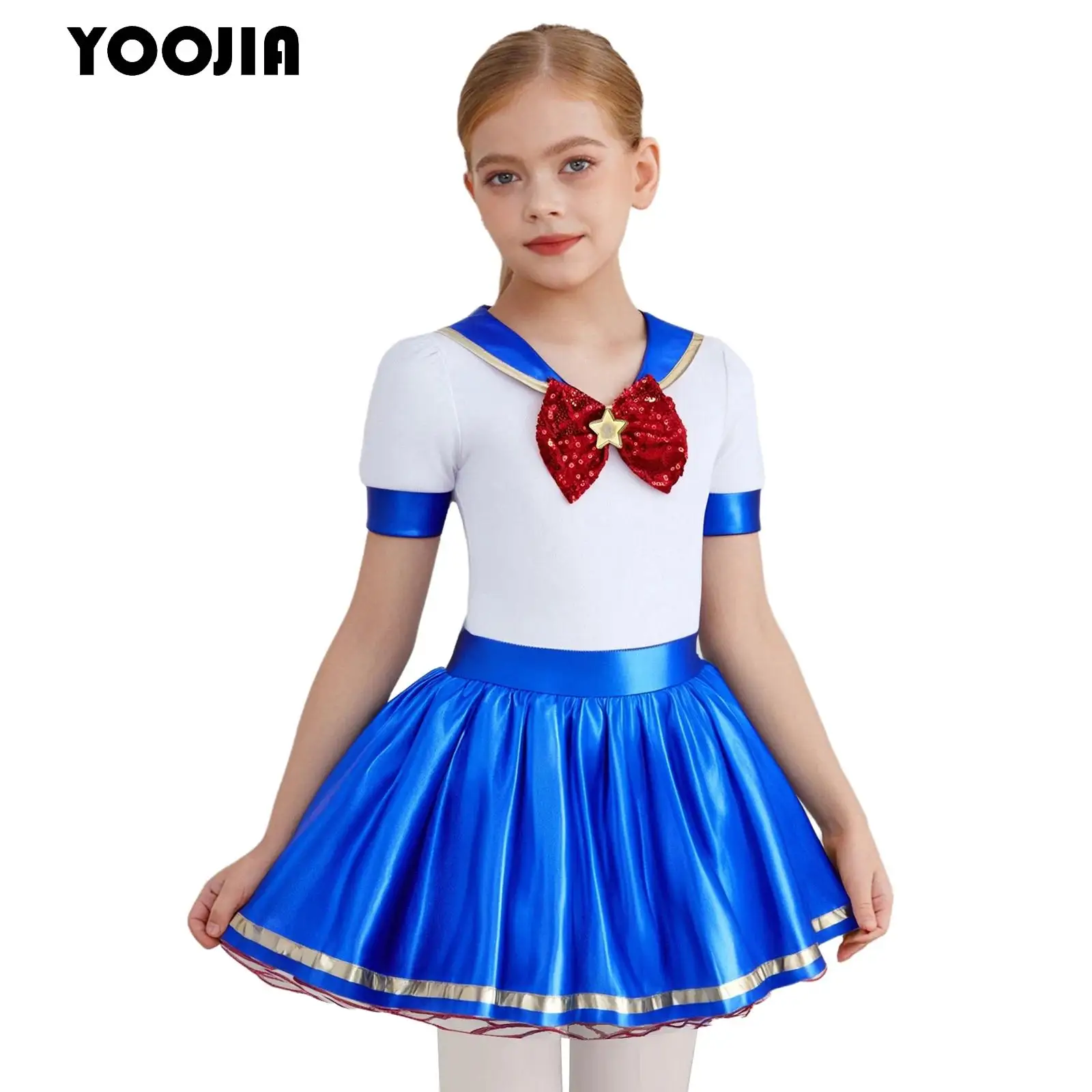 

Anime Sailor Cosplay Costumes Kids Girl Shiny Metallic Moon JK Cos Short Sleeve Dress Halloween Carnival Party Dance Outfits