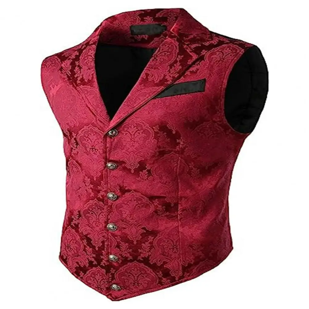 V-neck Printed Men Vest Single-breasted Button Closure Vestcoat  Men Formal Waistcoat Groom Wedding Waistcoat Sleveless Jacket