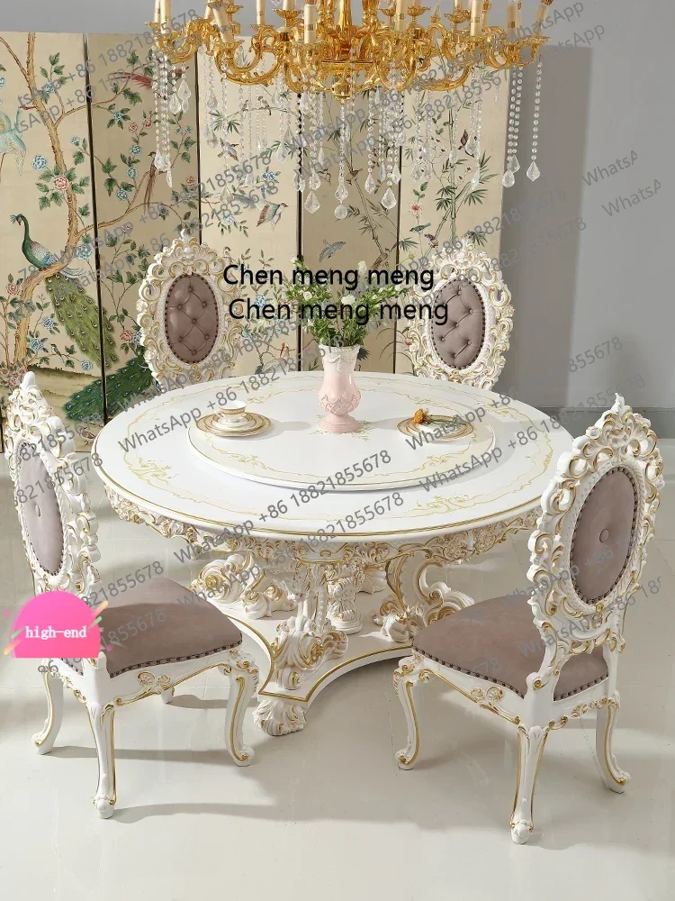 French round Dining Tables and Chairs Set Painted Restaurant Furniture European Cream Style Rotatable  AB