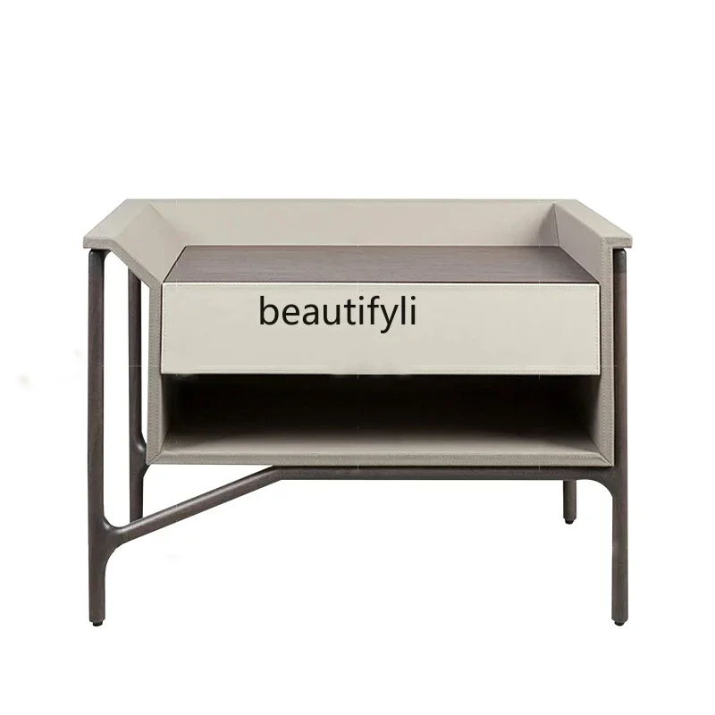 Q181  Italian Minimalist Bedside Table Square Pewter Solid Wood Paint Bedside Cabinet Modern Minimalist Nordic Style Bedside Cab