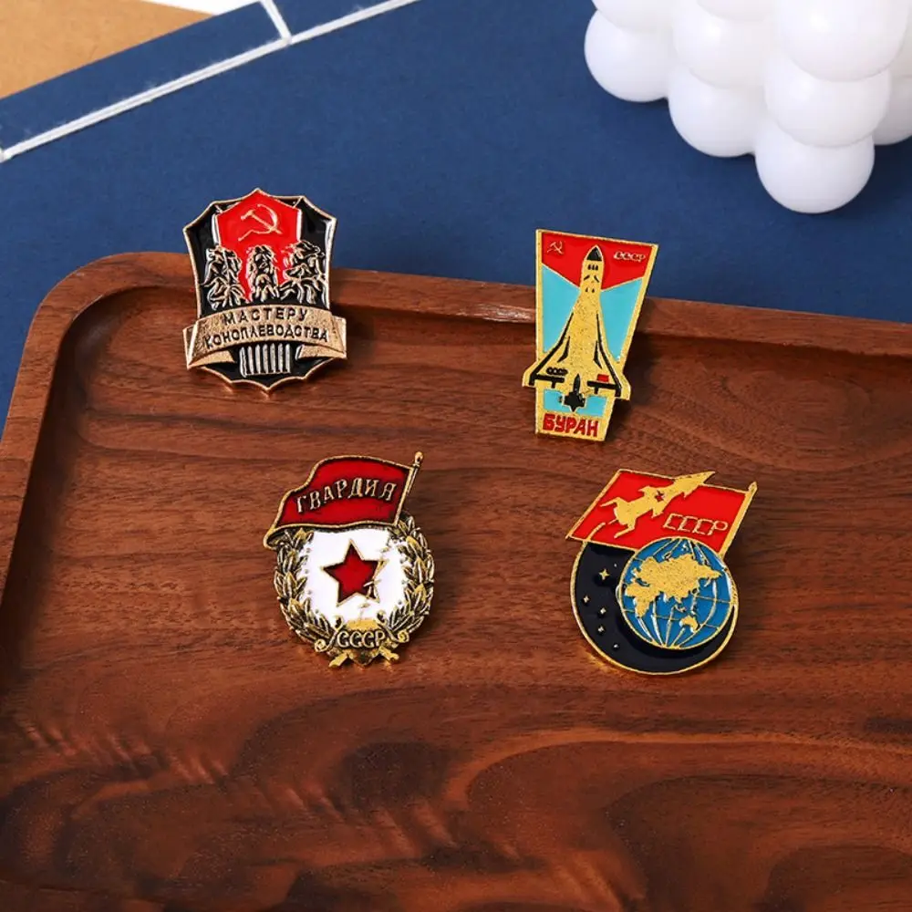 Russian Retro Stars Soviet Brooch Red Star Hammer Ribbon Sign Badge Communist Stars Flag Brooches Lapel Badges