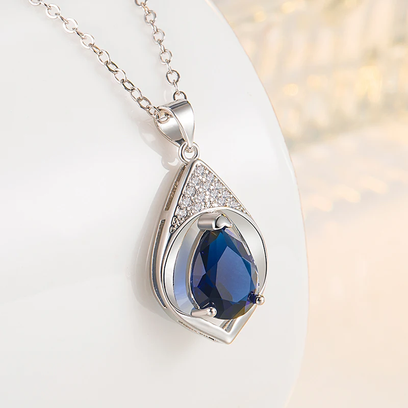 HuiSept Necklace 925 Silver Jewelry Water Drop Shape Zircon Gemstone Pendant for Women Wedding Party Gift Accessories Wholesale