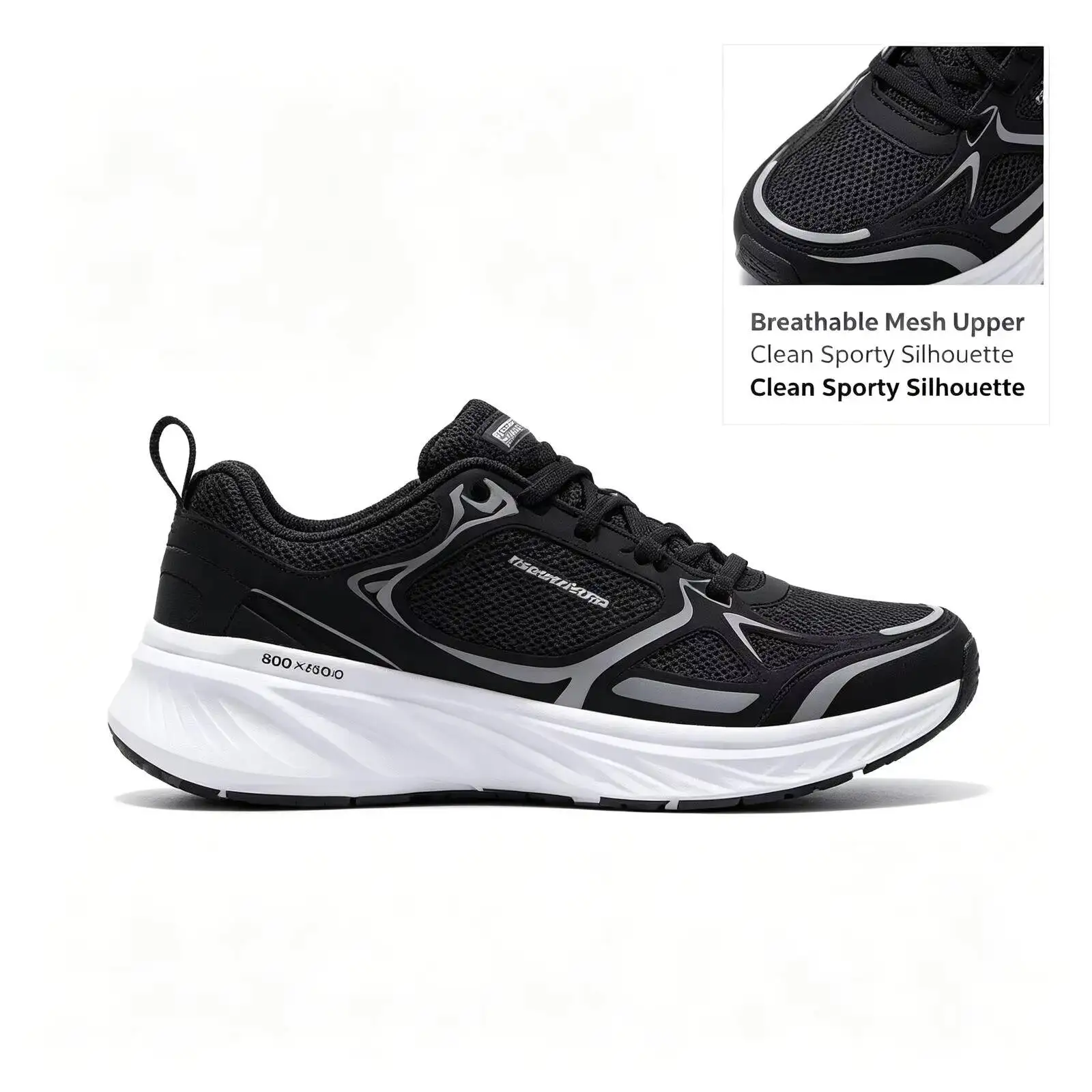 Skechers 232844-Bkw Men Memory Foam Platform Sneakers Breathable Mesh Upper Anti Slip Lightweight Daily Walking Running Shoes
