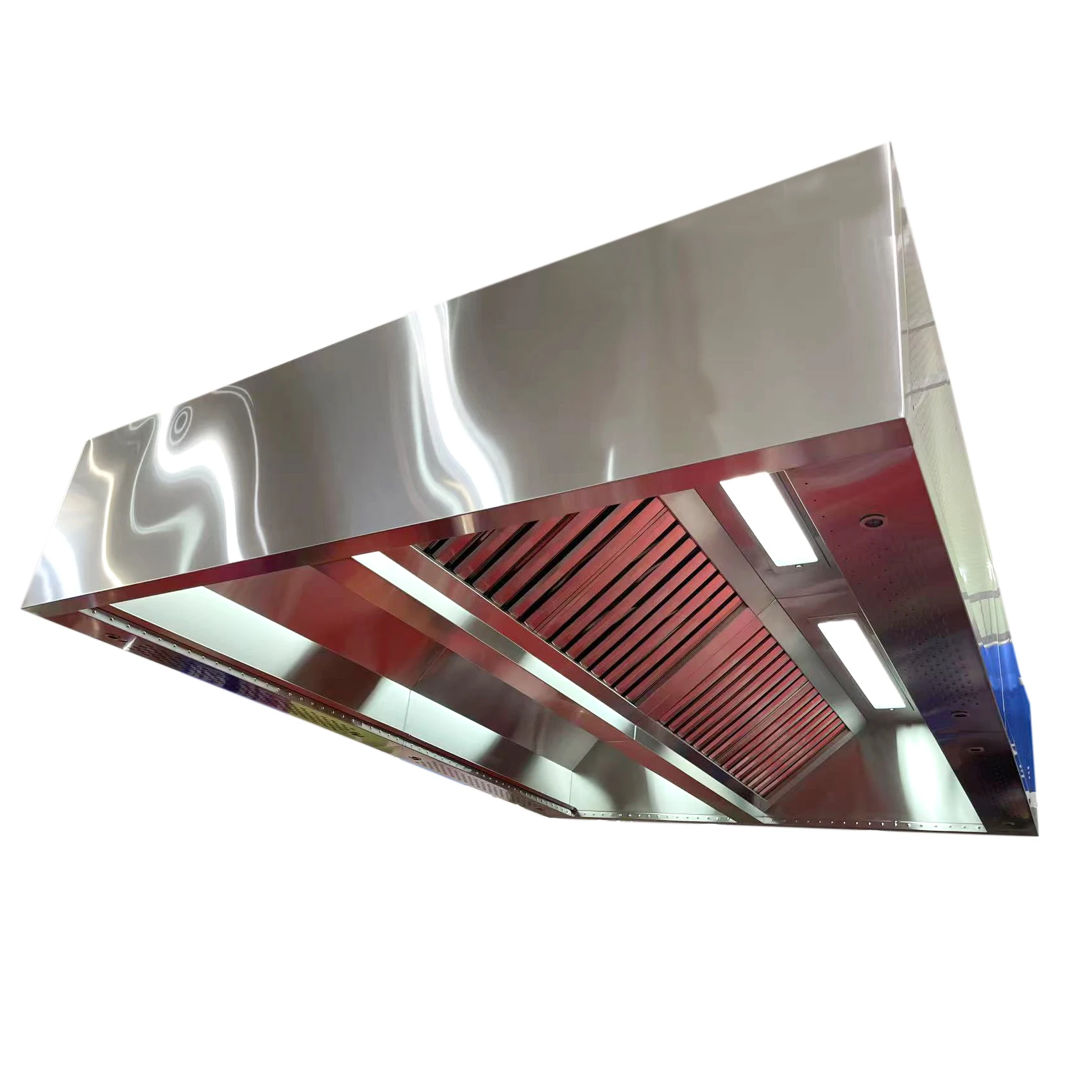 Commercial Kitchen Hood Stainless Steel Island Range with Fresh air Baffle Filter Vented Exhaust Canopy Hood for Food Factory