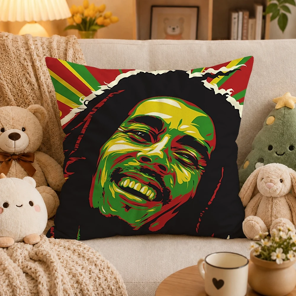 B-Bob M-Marley Reggae Singer Pillow Case Plush Pillow Cases Home Decoration Pillow Cover for Sofa Bed Chair Living Room