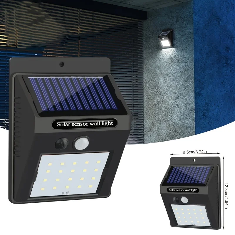 Luz LED Solar para exteriores, lámpara de pared con Sensor de movimiento PIR, impermeable, alimentada por luz Solar para jardín y calle, 20 Led, 1