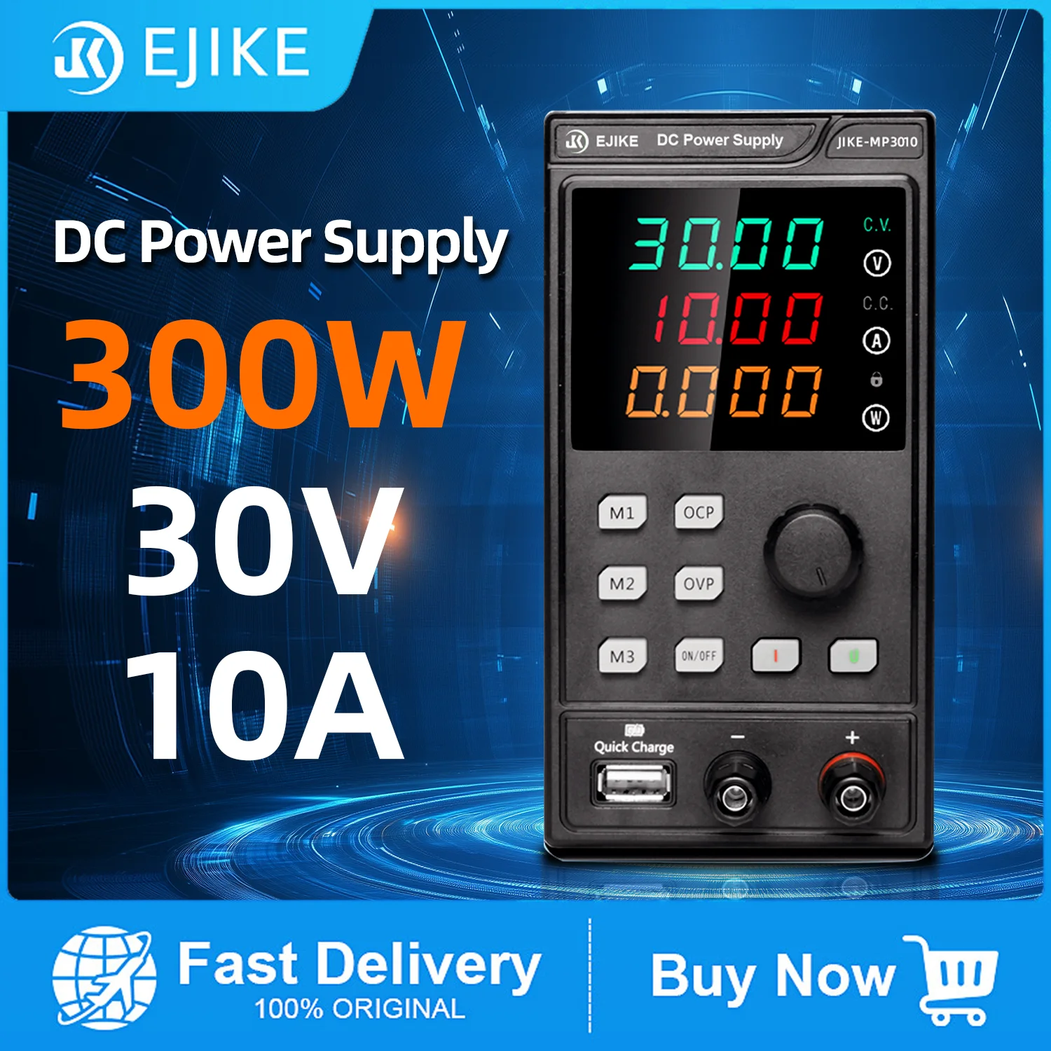 

EJIKE Programmable DC Bench Power Supply 30V 10A with 3 Quick-Set Parameter Groups AC Input110V 220V for Lab Phone Maintenance