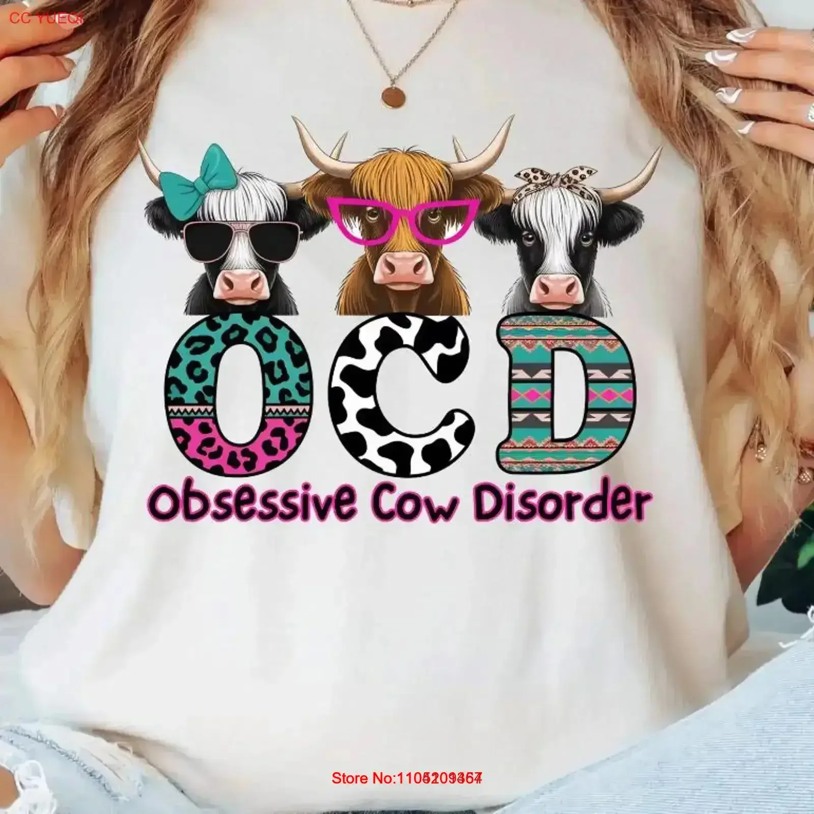 

Obsessive Cow Disorder T Shirt Western Funny OCD Friends Trendy Highland Cute Animal Lovers vintage Washed homme graphic