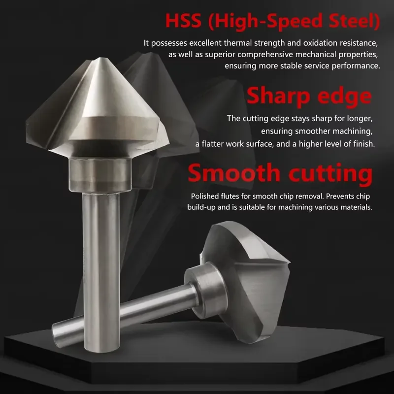 6.3-50 mm HSS M2 6542 Chamfering Tool 1-Flute & 3-Flute 90° Countersink Cutter Chamfer Drill Bit for Steel Aluminum Deburring