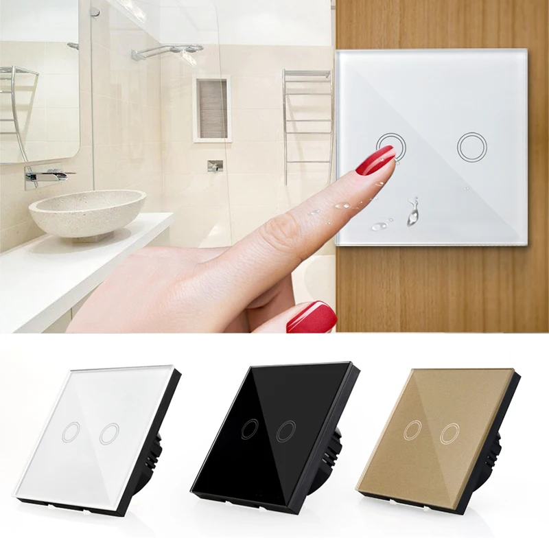 Livolo EU Standard Touch Switch, 2Gang 2Way Control, 7colors Crystal Glass Panel,Wall Light Switch,220-250V,C702S-1/2/3/5