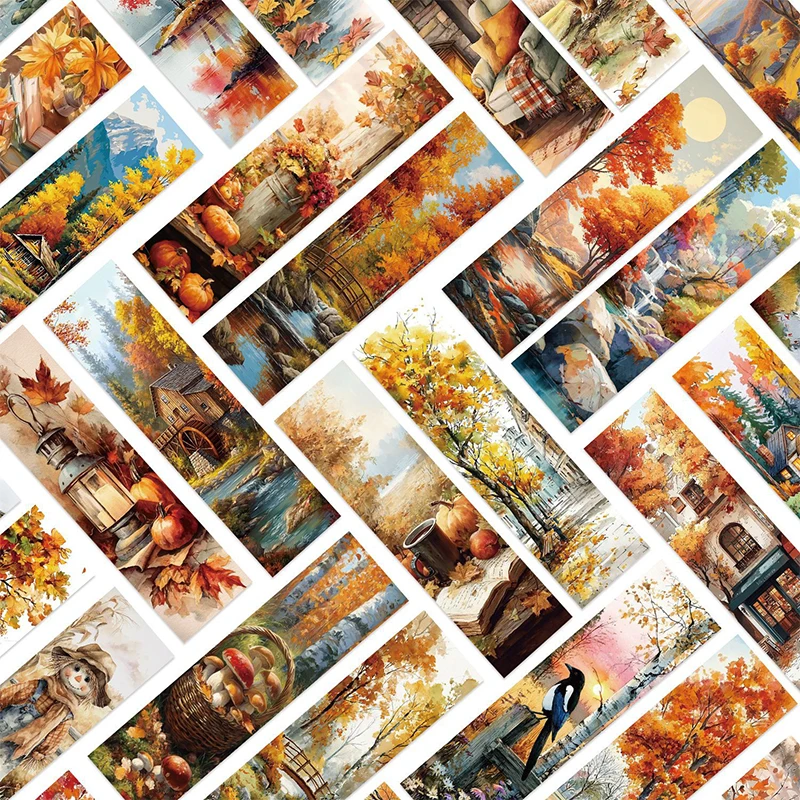 30PCS Autumn Nature Landscape Bookmarks Aesthetic Paper Page Markers Abstract Brown Beige Scenery Book Lovers Decorative Items