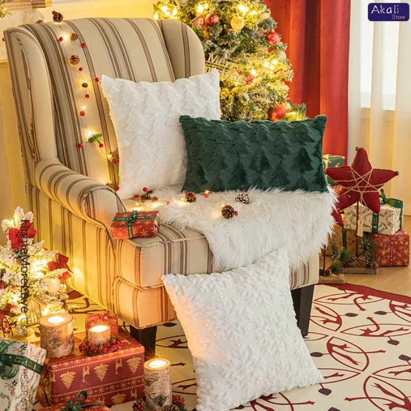 Christmas Embroidered Plush Pillowcase Super Soft Office Cushion Cover Living Room Sofa Pillow Cover Festive Home Decoration