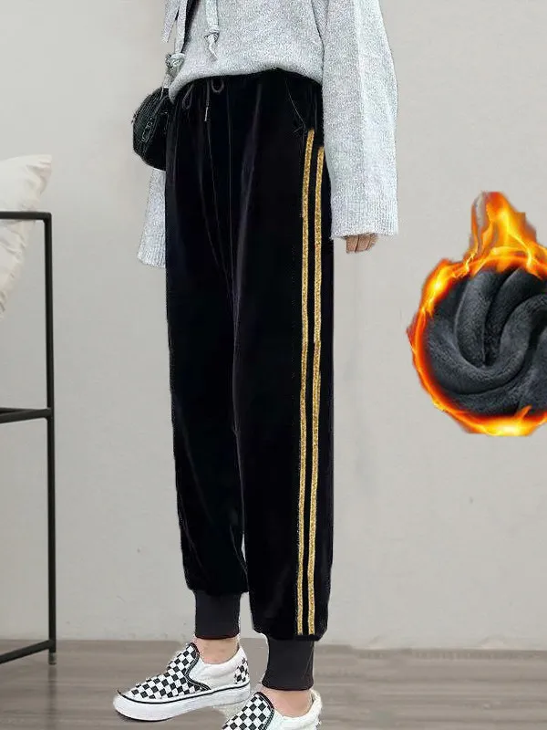 티엔드 Fce 벨벳 안감 스포츠 팬츠 여성용 겨울 따뜻한 BF 하란 스타일 루즈 캐주얼 스웨트팬츠 스트리트 스타일 하이웨이스트 폴리에스터...