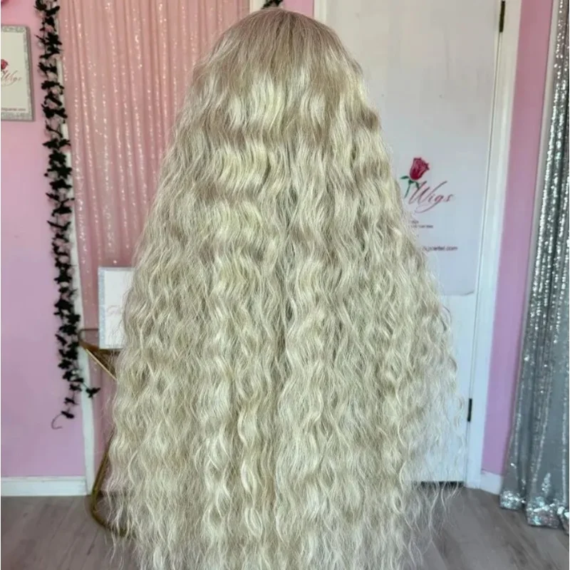 26 Inches Ombre Ashy Blonde Small Curly Synthetic Lace Front Wig Realistic Hairline Wig For Women Alopecia Hairlos Natural Wig