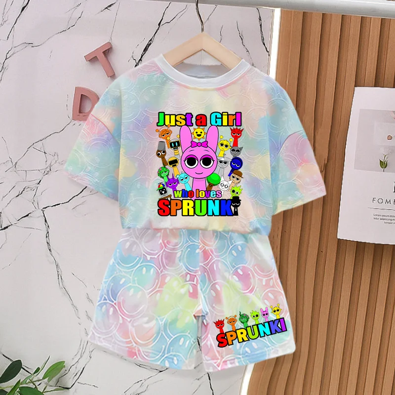 Ensembles Sprunkis 2 pièces, vêtements d'été respirants et absorbants la transpiration, style Kawaii Anime Harajuku, tenues fines à manches courtes avec motif sourire, cadeaux