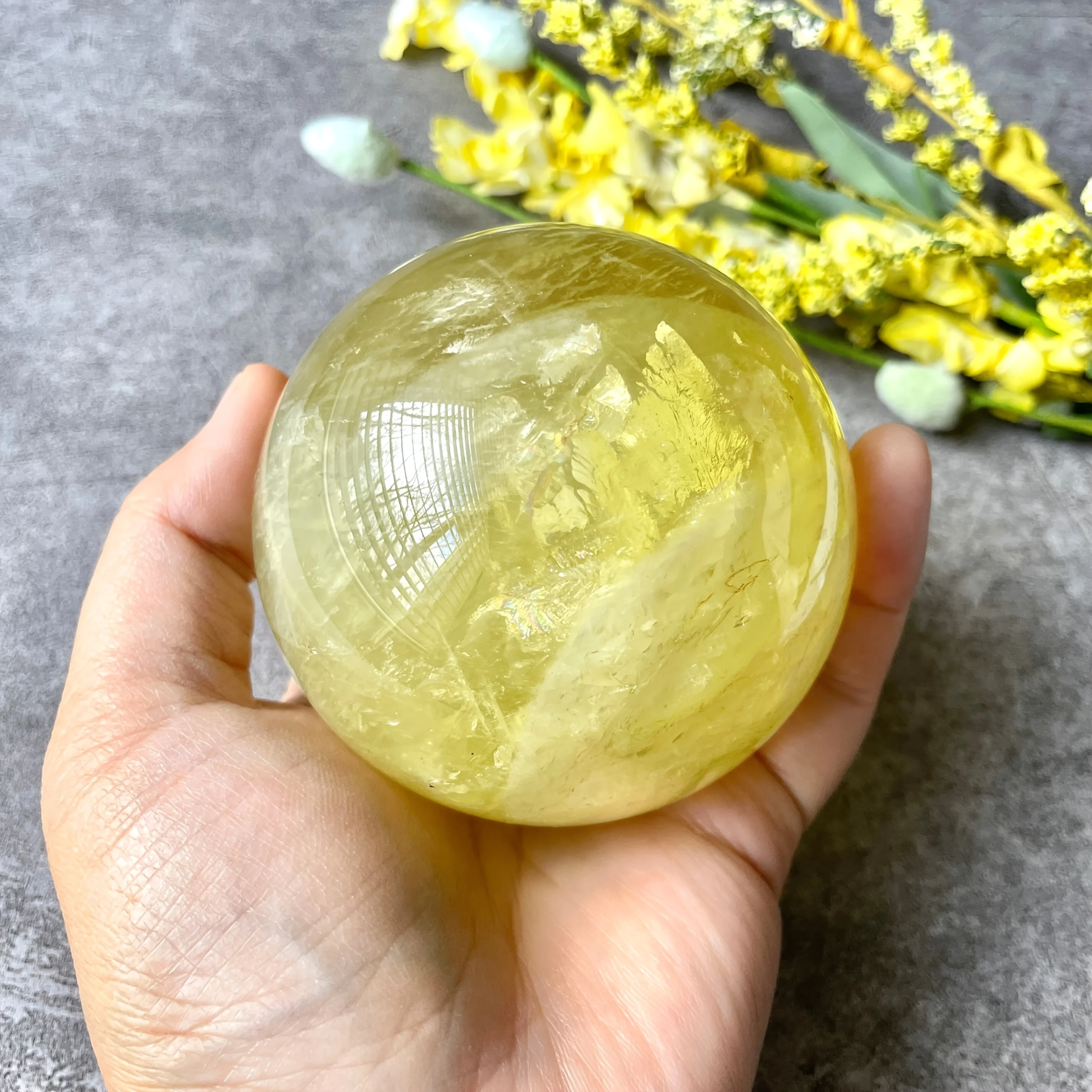 1pc Natural Stunning Lemon Citrine Quartz Sphere-Translucent Greenish-Yellow Stone Ball,Exquisite Room Decor,unique Gift