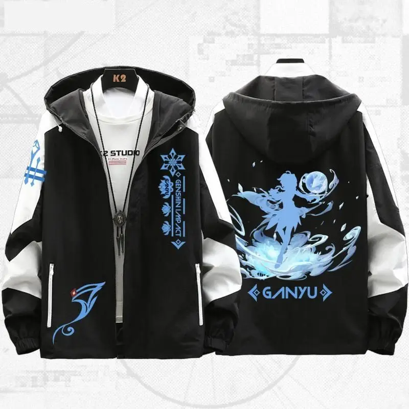 Anime Genshin Impact Ganyu Jackets Autumn Winter Outerwear Fashion Hooded Outwear Slim Fit Hoody Birthday Gifts Boys Girls