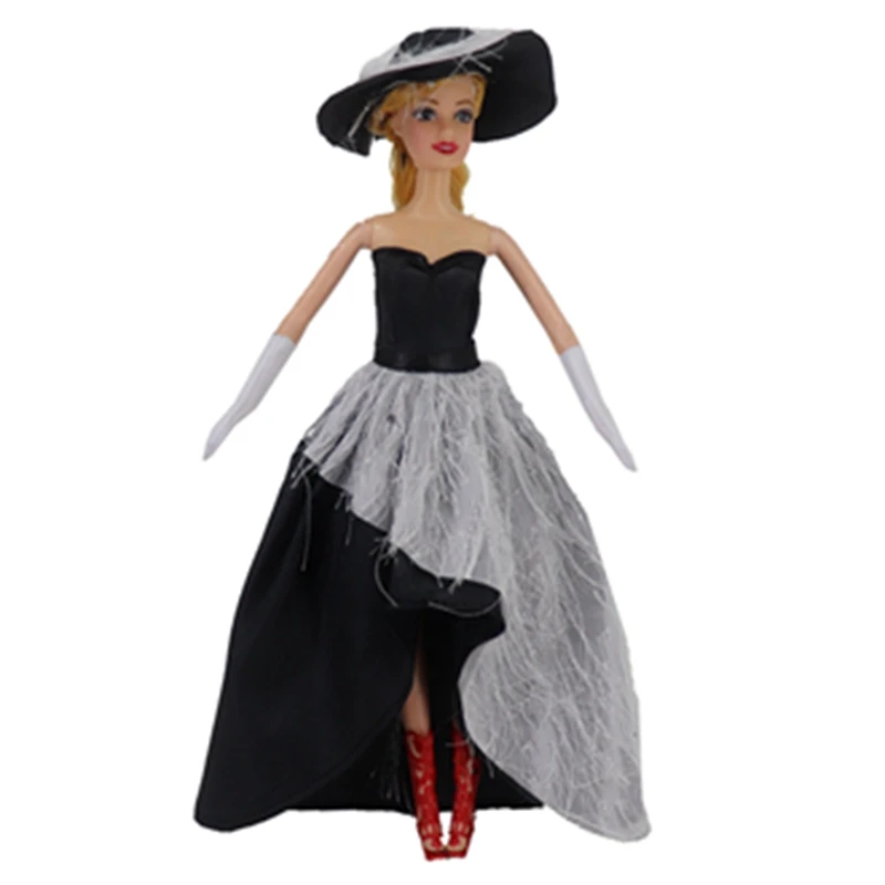 29-30CM Baby Clothes Fashion Princess Dress Evening Dress + Hat Temperament Girl Dressing Toy 1/6 Doll Accessories