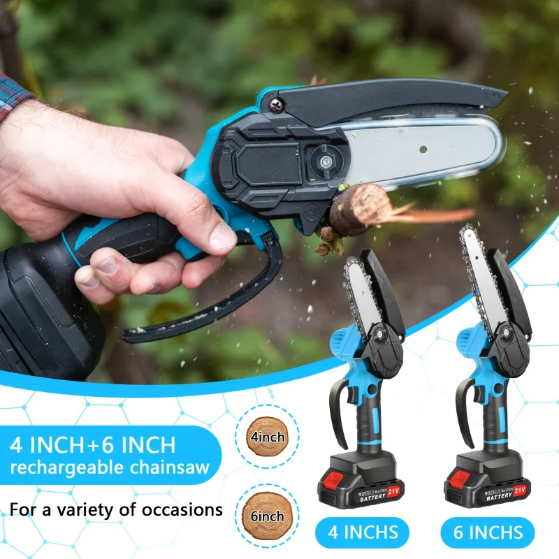 Mini Chainsaw With Battery, 6 Inch And 4 Inch Battery Chainsaw, Portable Mini Electric One-Handed Chainsaw Hand Chainsaw