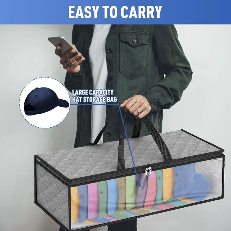 6 Pack Hat Storage Bag For Baseball, Caps Hat Organizer Case Hat Holder Rack With 2 Carry Handles For Closet Moisture