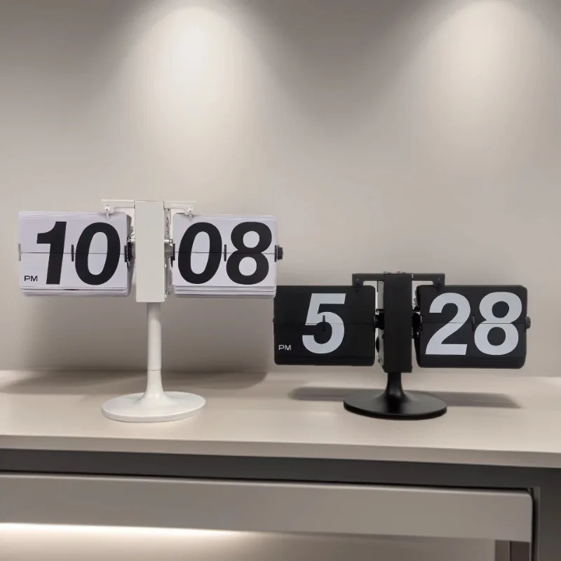 

Vintage European Flip Clock -Automatic Mechanical Table Clock with Retro Balance Design | Silent & Elegant for Home&Office Decor