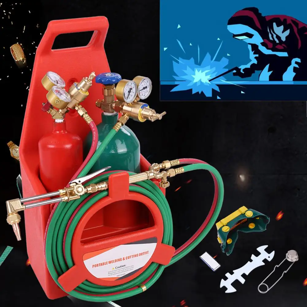 Long Pipe Brass Nozzle Welding Torch Kit with Gauge Oxygen Acetylene Brass Nozzle Cutting Torch Kit Soldering Equipment