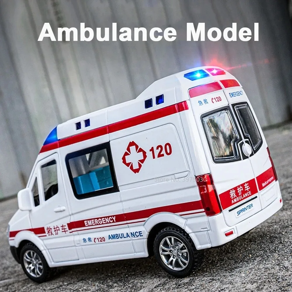 1:32 รถพยาบาล 120 รถยนต์ของเล่น Miniature รุ่น Alloy Die Cast 6 ประตูเปิดล้อดึงกลับยานพาหนะเด็กของขวัญวันเกิด