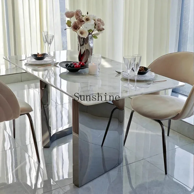 Natural luxury stone dining table Italian modern high-end rectangular dining table  FT