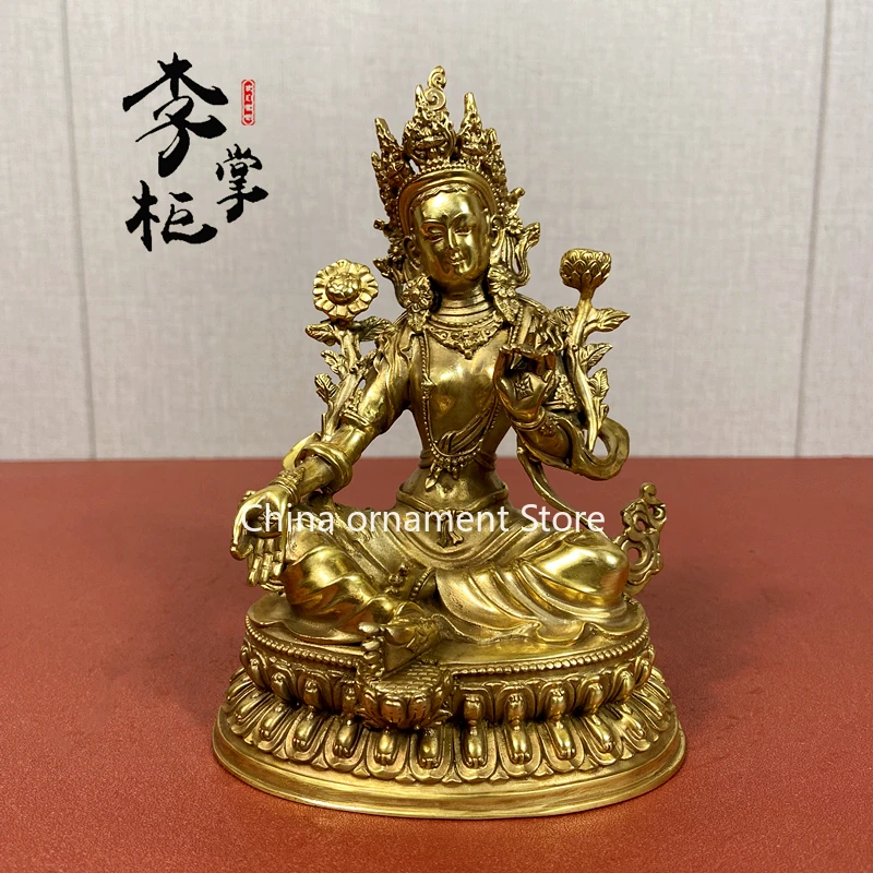 Tibétain Tantra népal pur cuivre vert Tara bouddha Statue en laiton tibétain Zhuoma Bodhisattva Saint salut Tara ornement Seiko