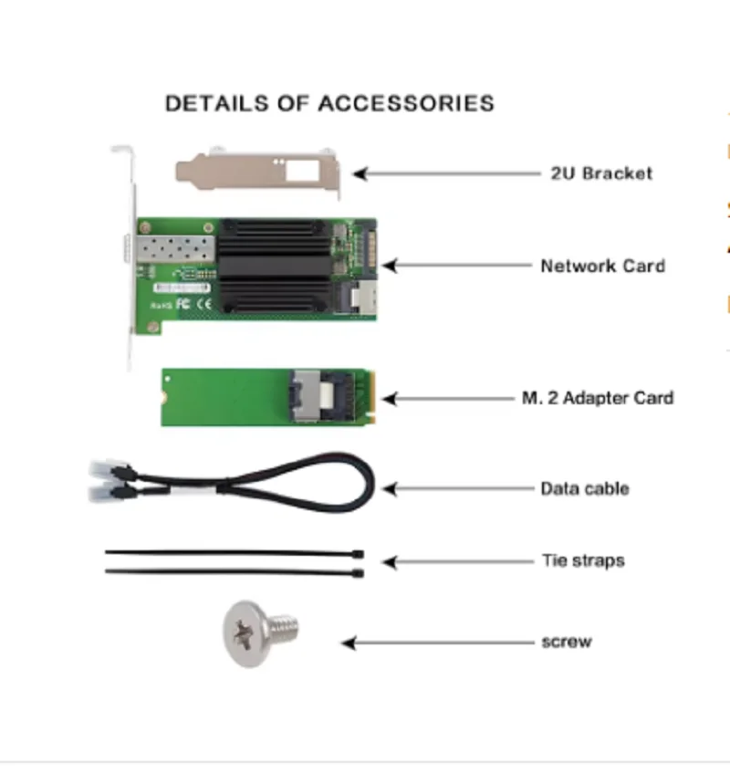 Ethernet 82599-SFP+ M2 M.2 to 10G Ethernet Card to Desktop Ethernet Card Intel Intel82599 Chip