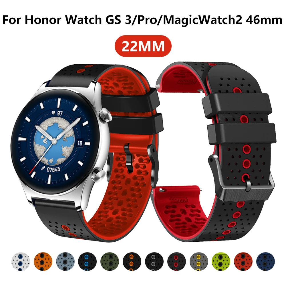 

Ремешок силиконовый для часов Honor Watch GS 3, спортивный Воздухопроницаемый браслет для HONOR Pro magicwatch 2 46 мм, 22 мм