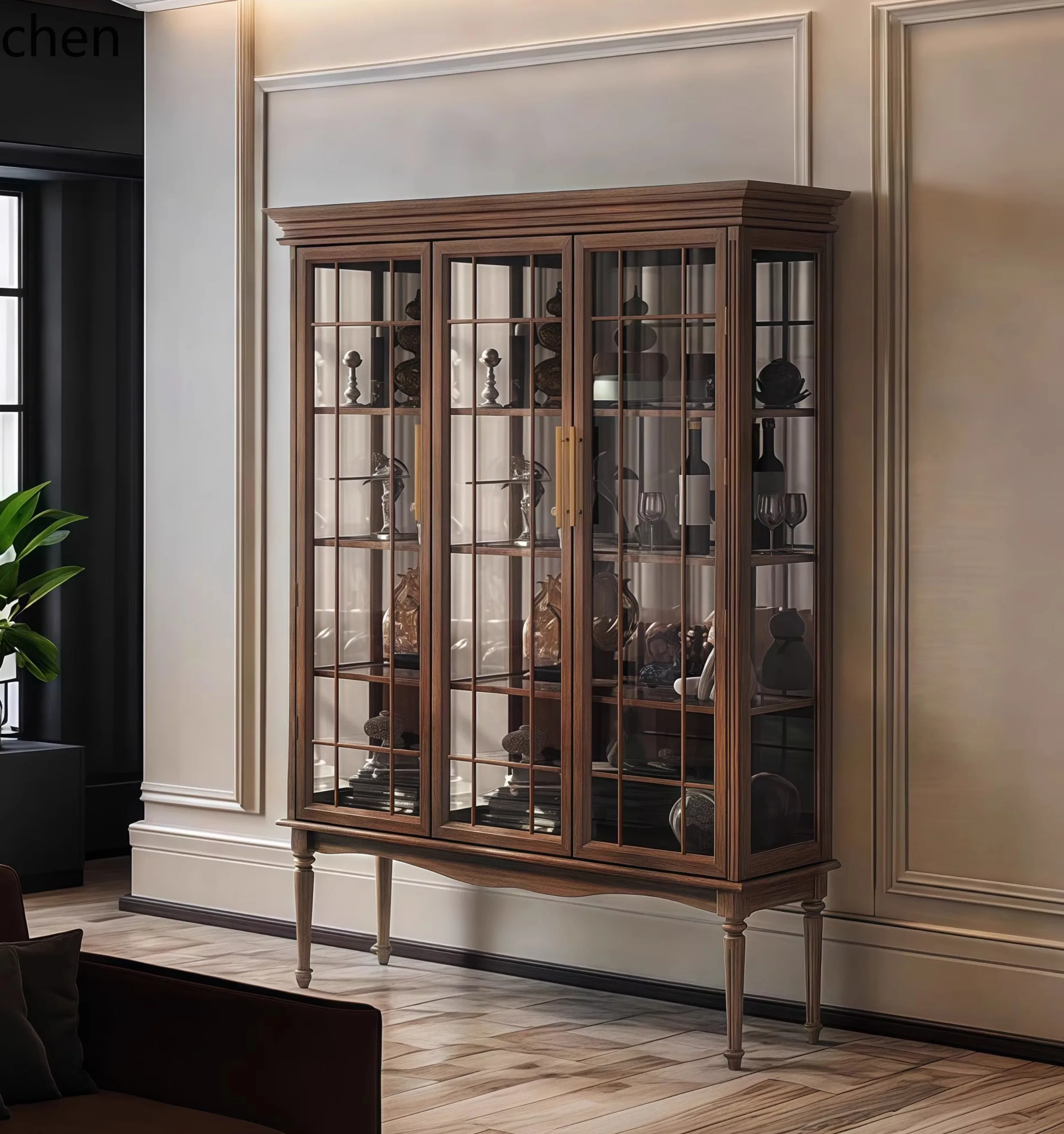 

YXY Solid Wood Display Tea Room Glass Bookcase Living Room Light Luxury Wine Cabinet