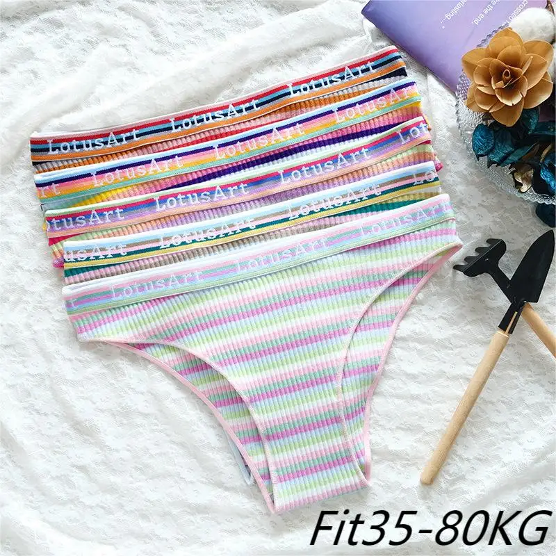 

M-XXL Cotton Panties Sexy Women Underwear Female Plus Size Underpants Low Waist Briefs Soft Lingerie Stripe Girls Panty 4Pcs/set