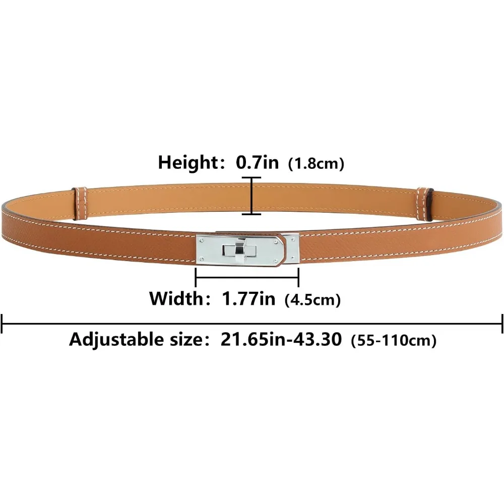 حزام جلد طبيعي نحيف قابل للتعديل للنساء - قفل دوار للإغلاق، إكسسوار متعدد الاستخدامات بلون موحد للفساتين والجينز والشركاه