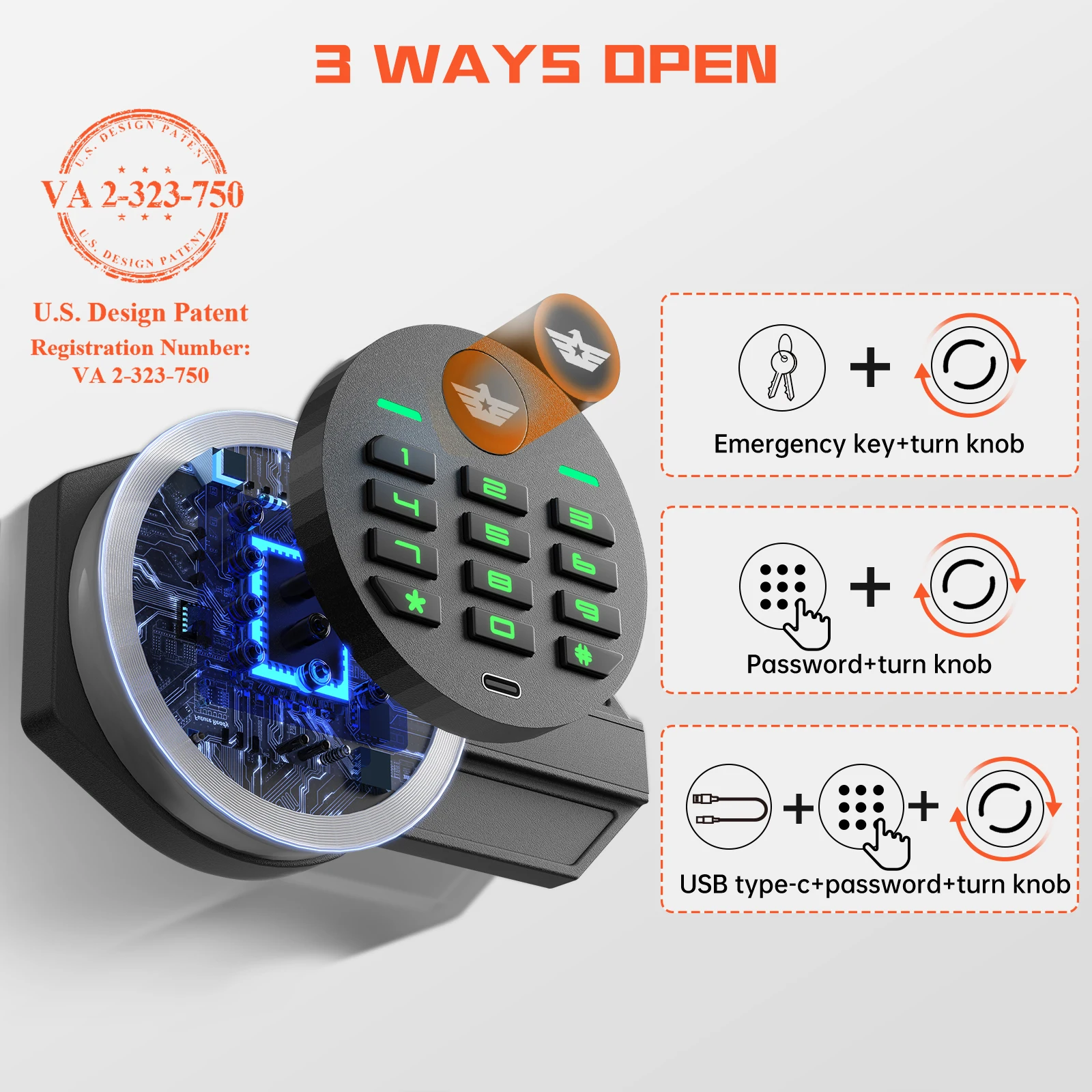 8.0 Cub Extra Large Home Safe Box Fireproof Waterproof with 3 Door, Digital Safe with Quick Access Deposit Slot