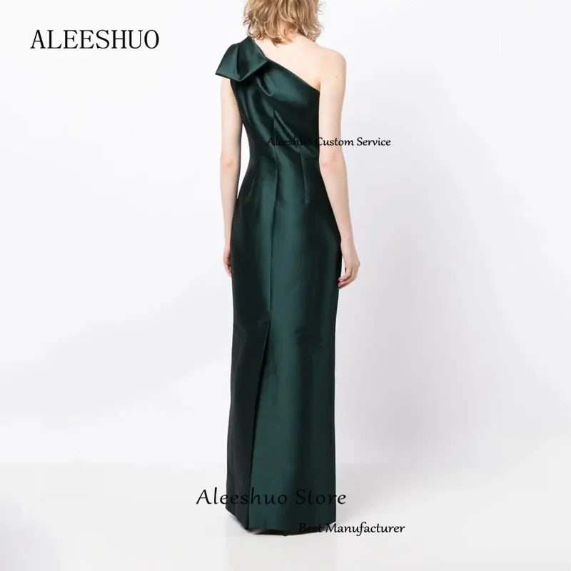 Aleeshuo smiple Meerjungfrau Satin lange Ballkleider eine Schulter Falten Bogen Abendkleid ärmellose formelle Party kleid boden lang