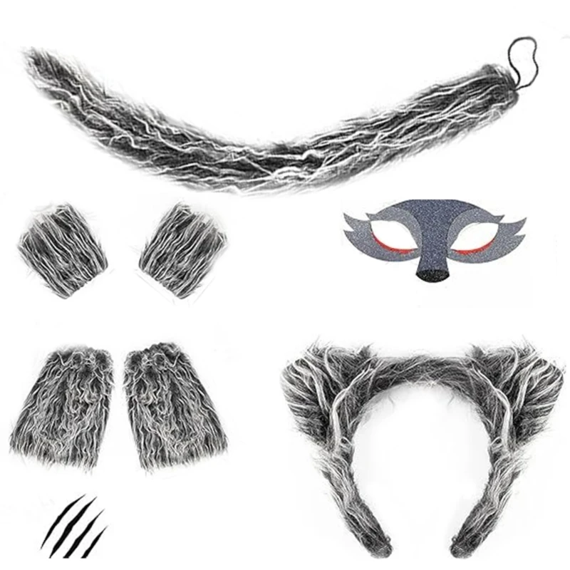 

Wolf Costume Set for Kids Wool Ear Headbands and Tail for Halloweens Decoration Dropship