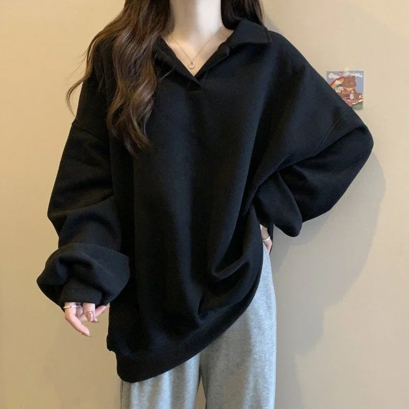 Sweatshirts Women M-4XL Loose Classic Minimalist Pure Casual Daily Korean Style Basic Streetwear Autumn Stylish Students Retro