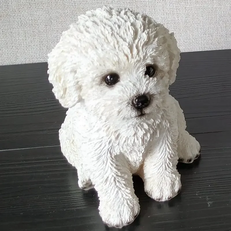 Cute Bichon Frise Simulation Sculpture Decoration Puppy Pet Model Home Room Decoration Resin Crafts Bedroom Entrance Decoration