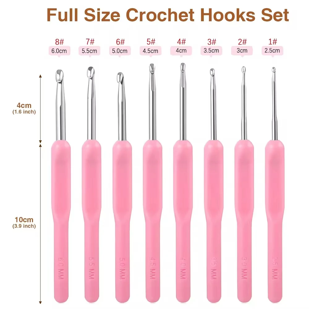 8Pcs/set Crochet Hooks Knitting Needles Made of Aluminium Ergonomic Crochet Hooks with Plastic Handle for DIY Beginners