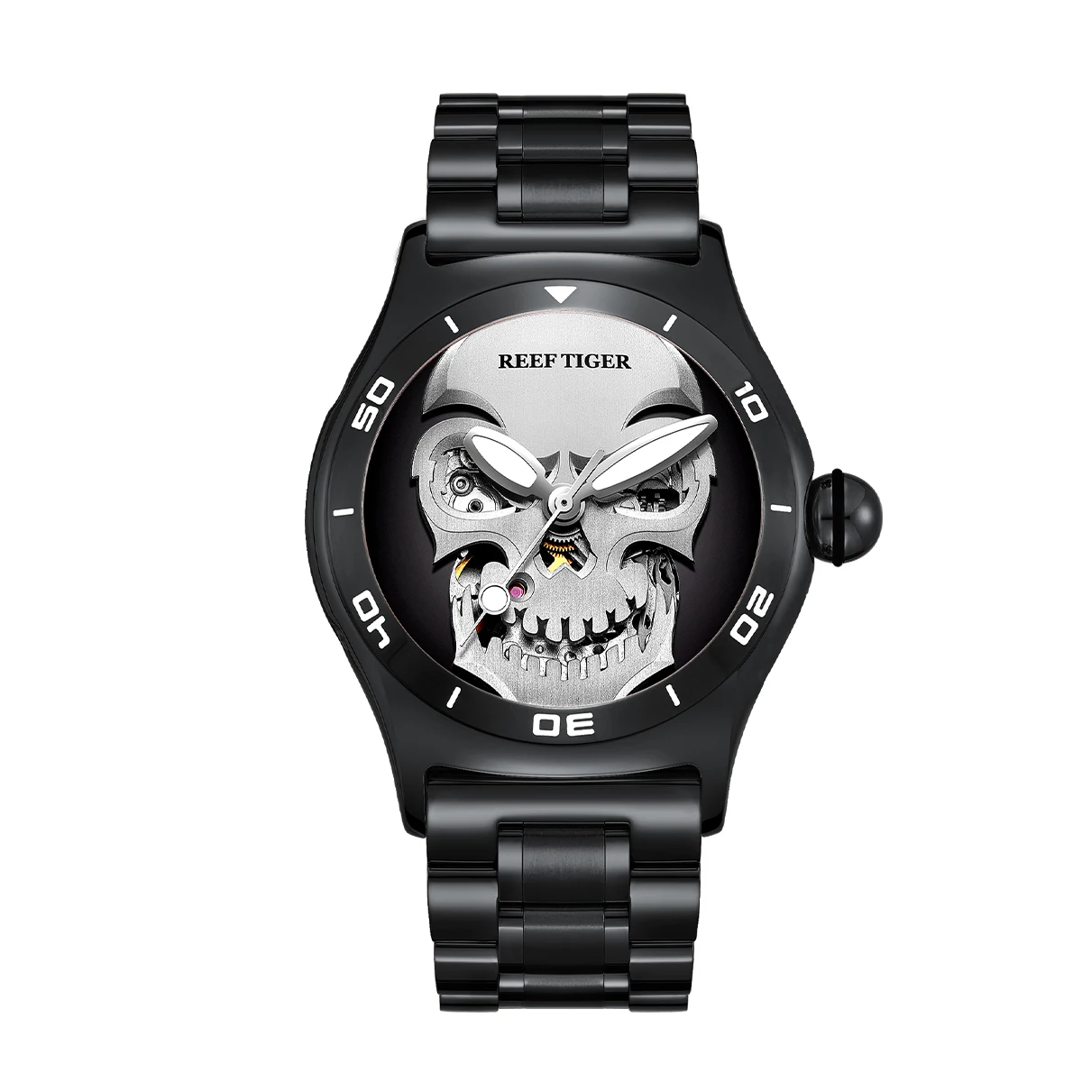 Reef Tiger/RT Top Brand Luxury Sport Watch For Men Skull Skeleton Automatic Watch Rose Gold Steel Bracelet Watch RGA70S7