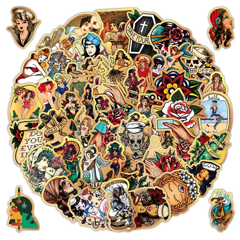 Retro Classic Beauty Stickers (53 Pieces) - Elegant Decor Decals for Vanity Mirrors, Luggage Tablet Cases Peel Joy Sticker Store
